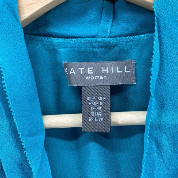 Kate Hill Blouse Women 18W Plus Blue V-Neck Tie Up Sleeveless Silk Wide Strap - Picture 5 of 8